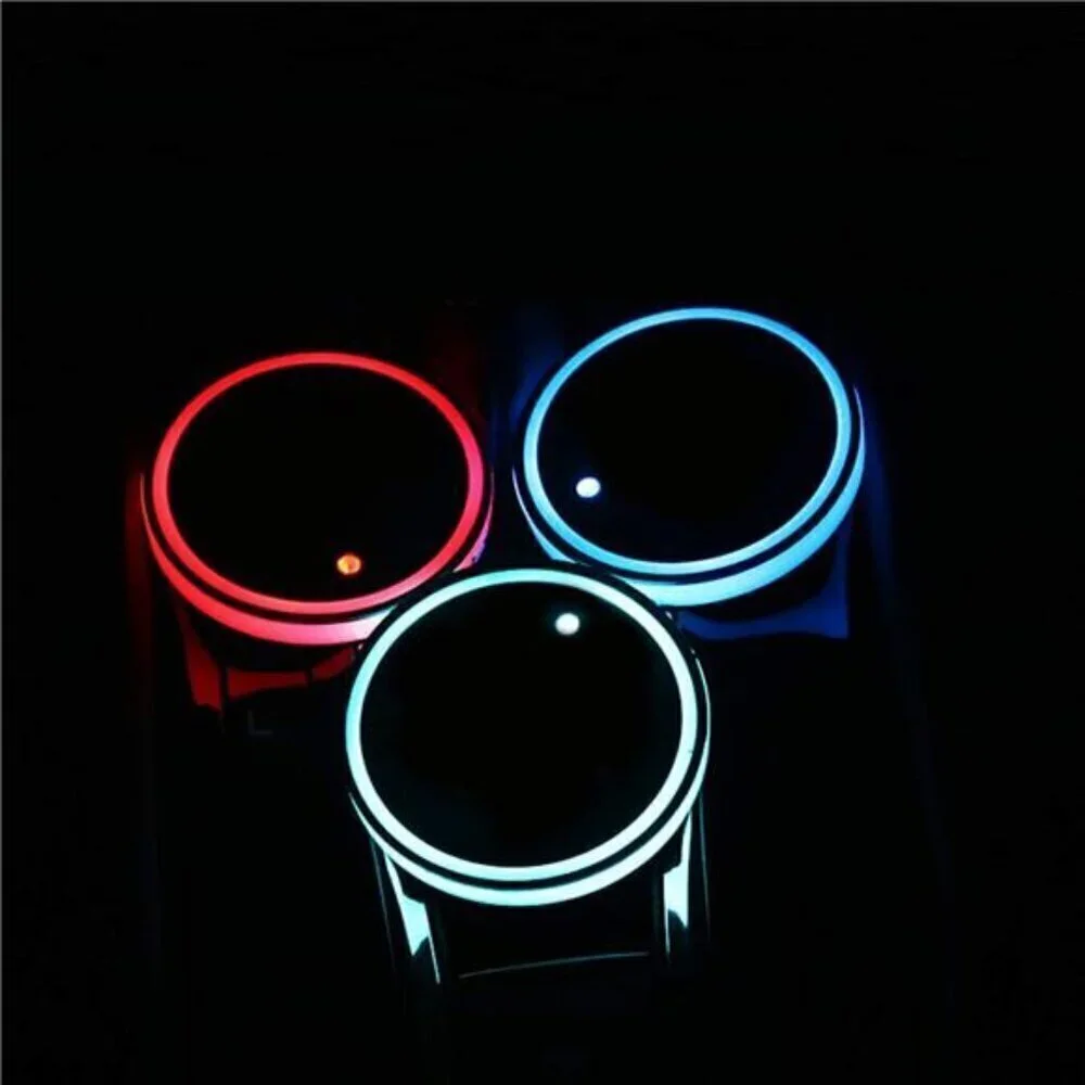 LED Light Car Cup Coasters 2-Pack Cup Holder Anti Slip Rubber Vehicle 7 Colors